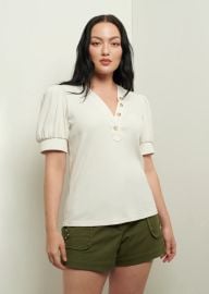 Heather Black V-Neck Puff Sleeve T-Shirt Derek Lam 10 Crosby at Derek Lam 10 Crosby